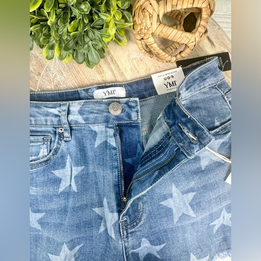 YMI Star Print High-Rise Denim Shorts Size 5/27 NWT - Picture 7 of 14
